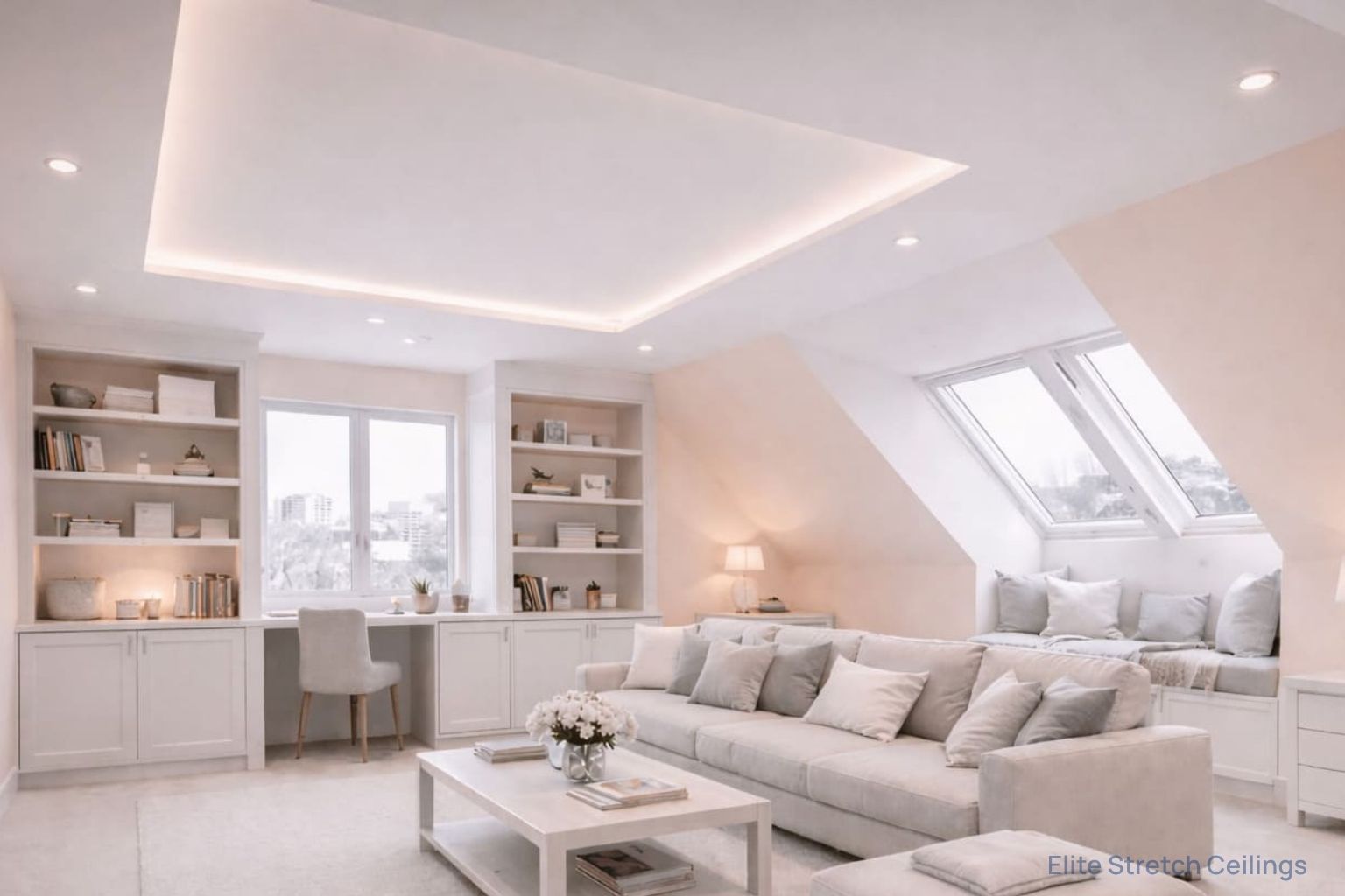 Residential matte stretch ceilings in the attic