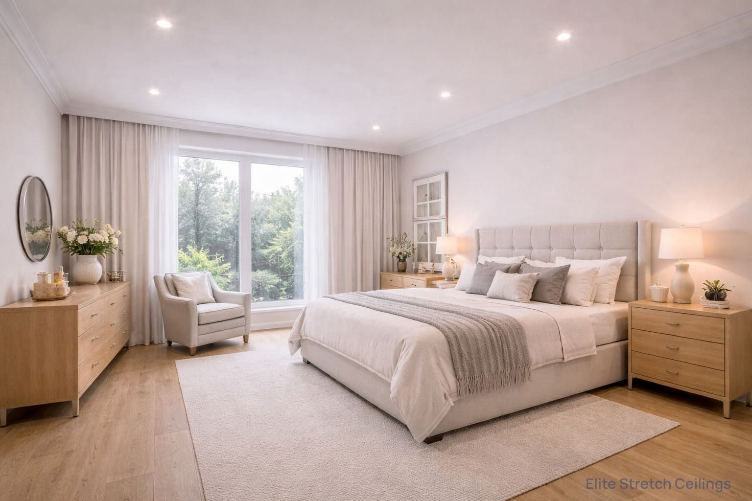 Residential matte stretch ceilings in the bedroom