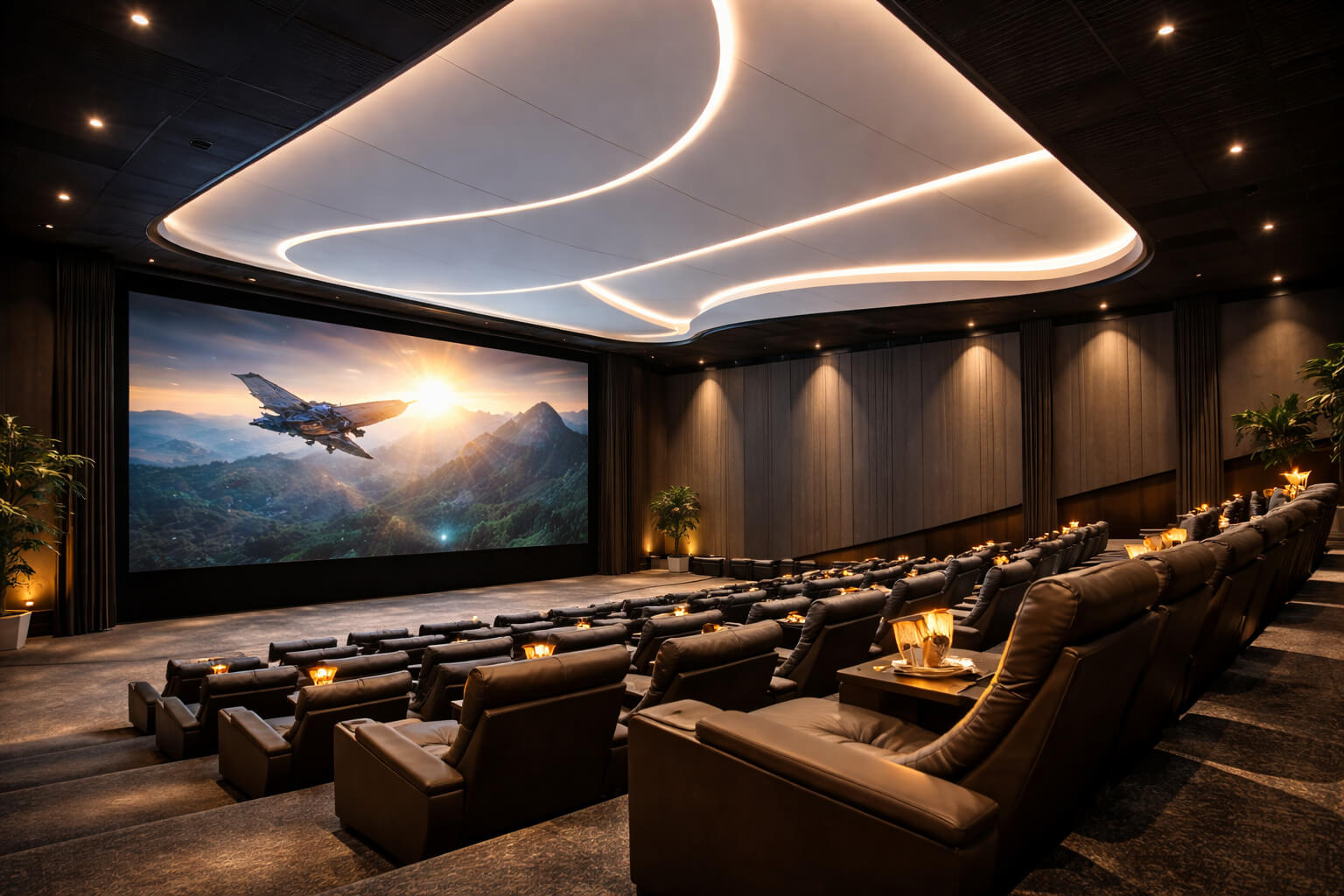 Commercial matte stretch ceiling installation for the cinema