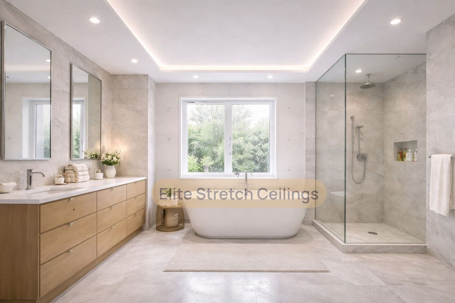 Residential matte stretch ceiling installation in a bathroom.