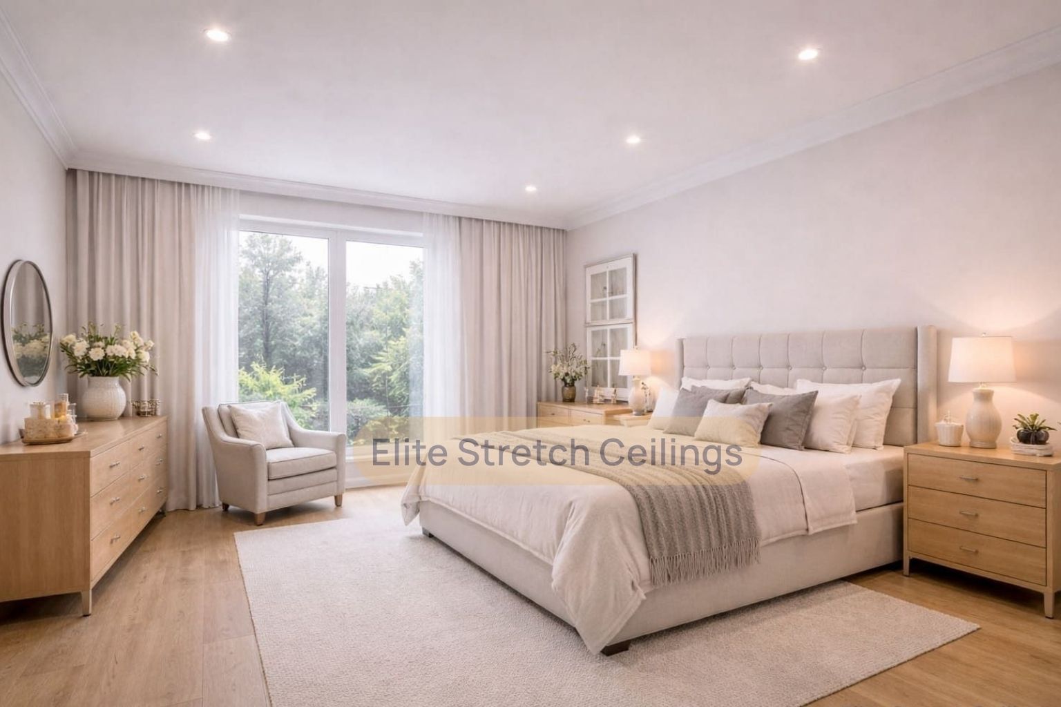 Residential matte stretch ceiling installation in a bedroom.