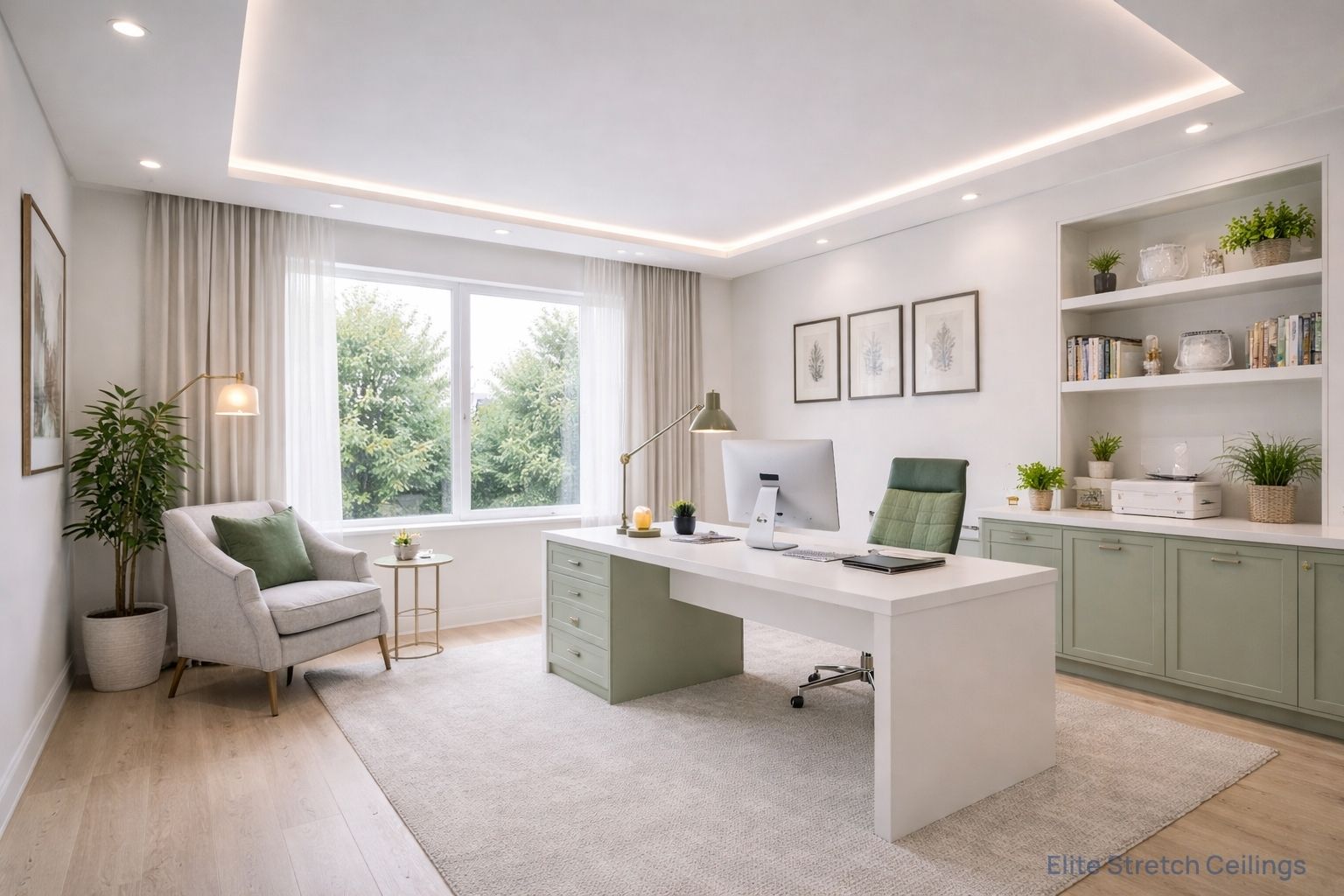 Office matte stretch ceiling installation