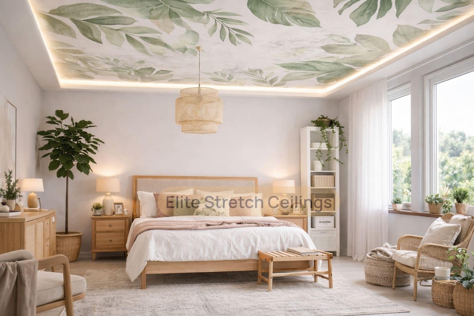 Printed stretch ceiling design idea for a residential bedroom in the UK.