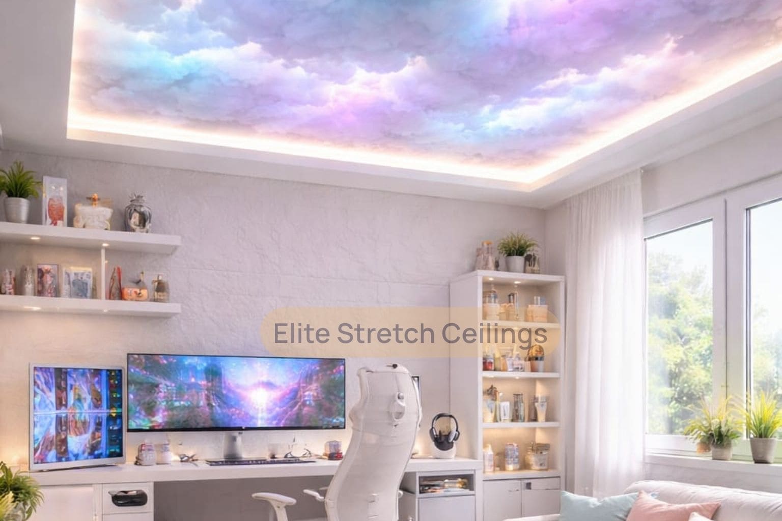Printed stretch ceiling design idea for a residential gaming room in the UK.