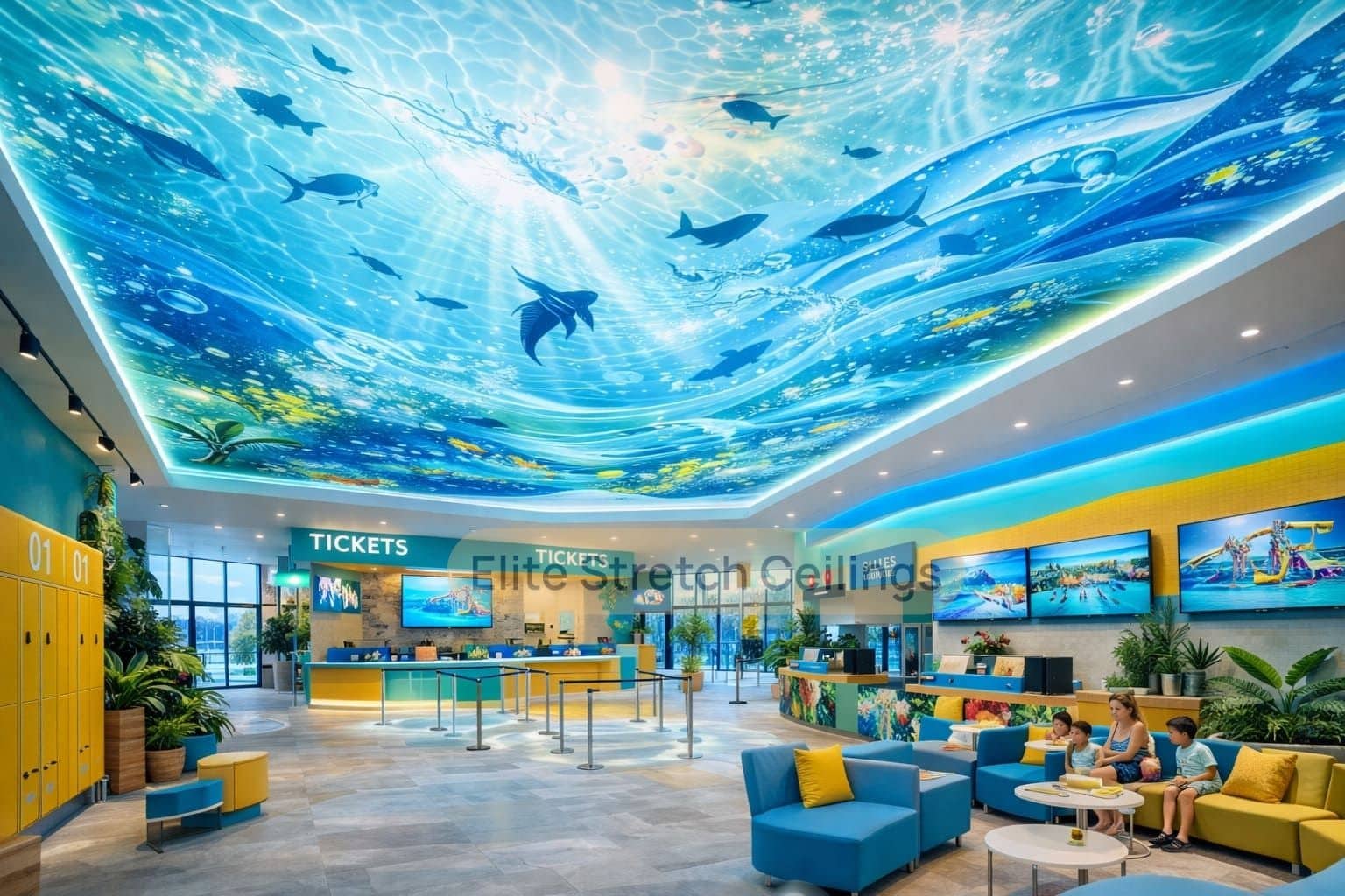 Printed stretch ceiling design idea for a commercial leisure venue in the UK.