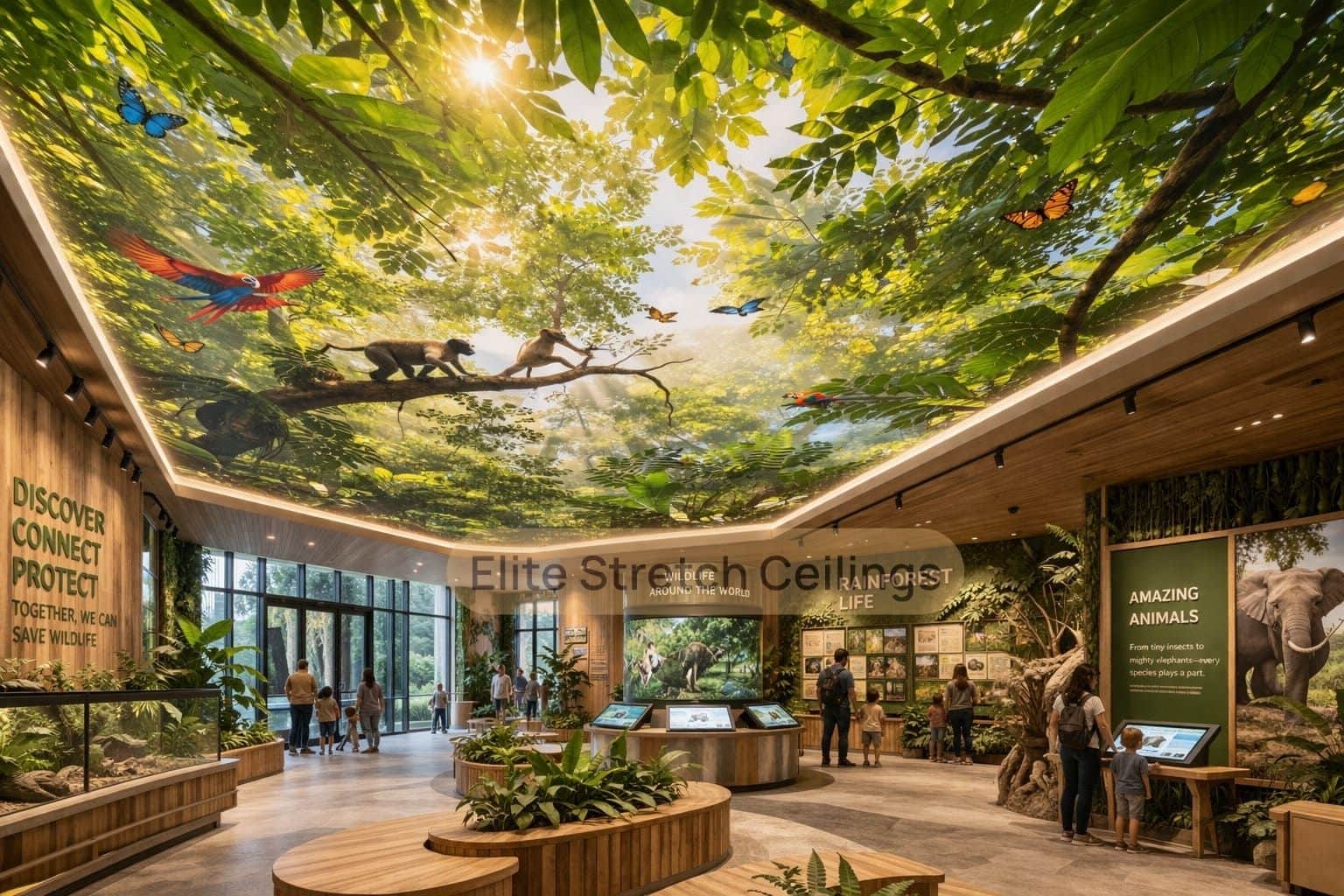 Printed stretch ceiling design idea for a zoo attraction in the UK.