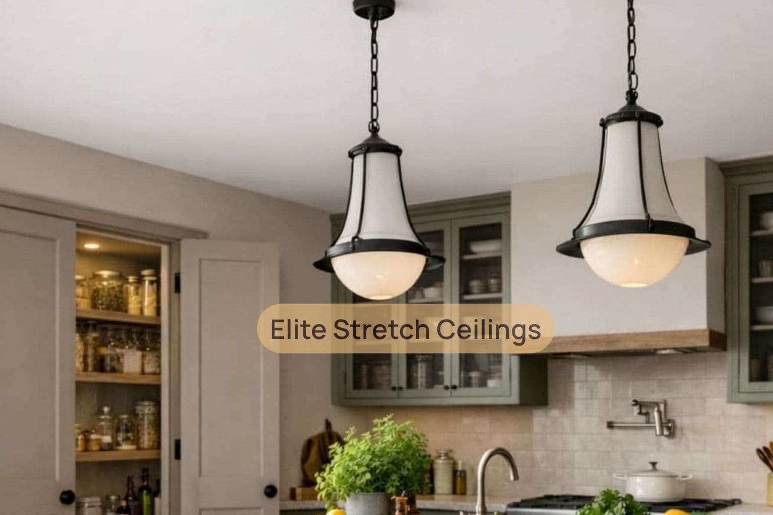 Residential seamless stretch ceiling installation for a kitchen.