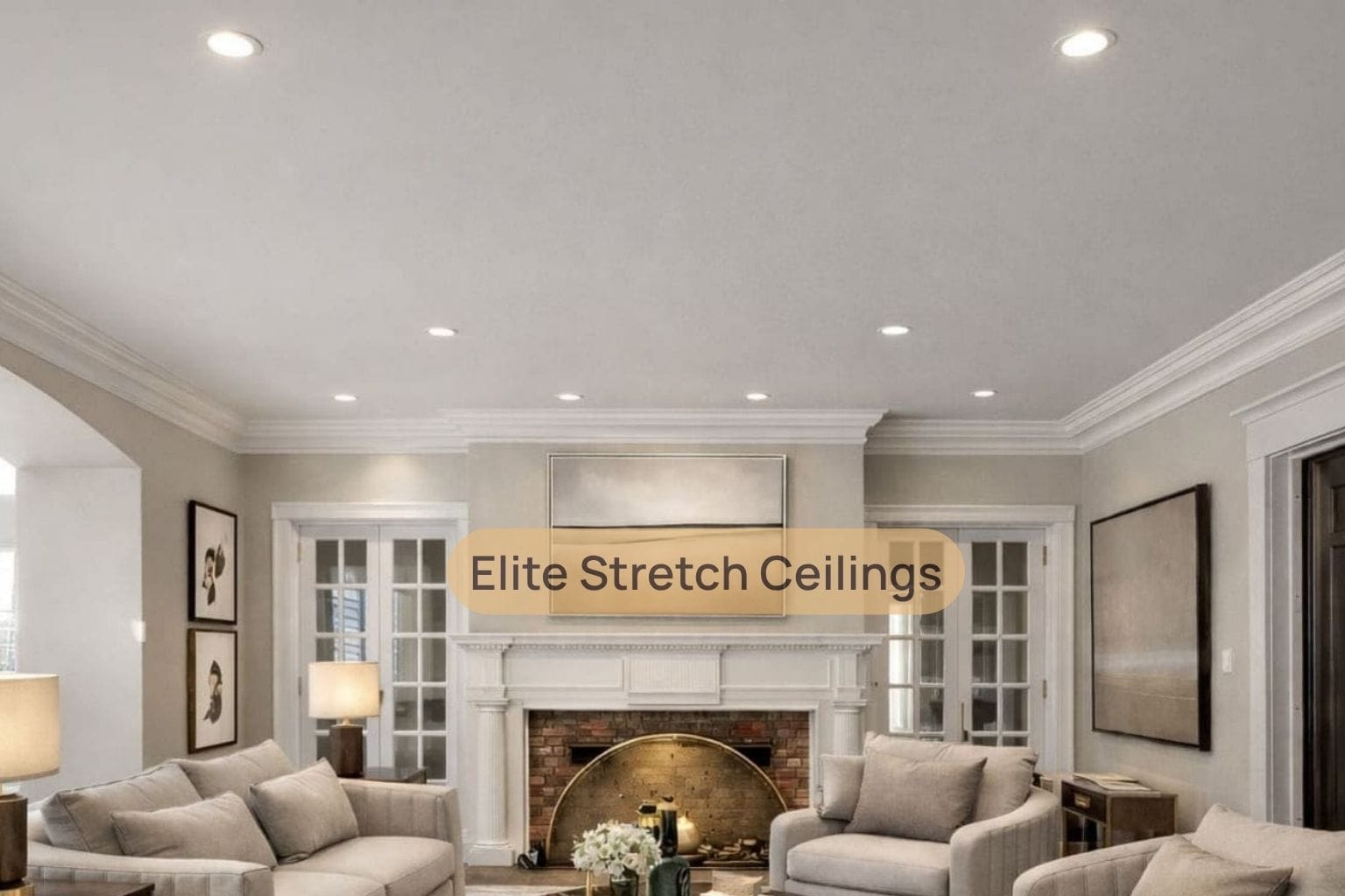 Residential seamless stretch ceiling installation for a living room.