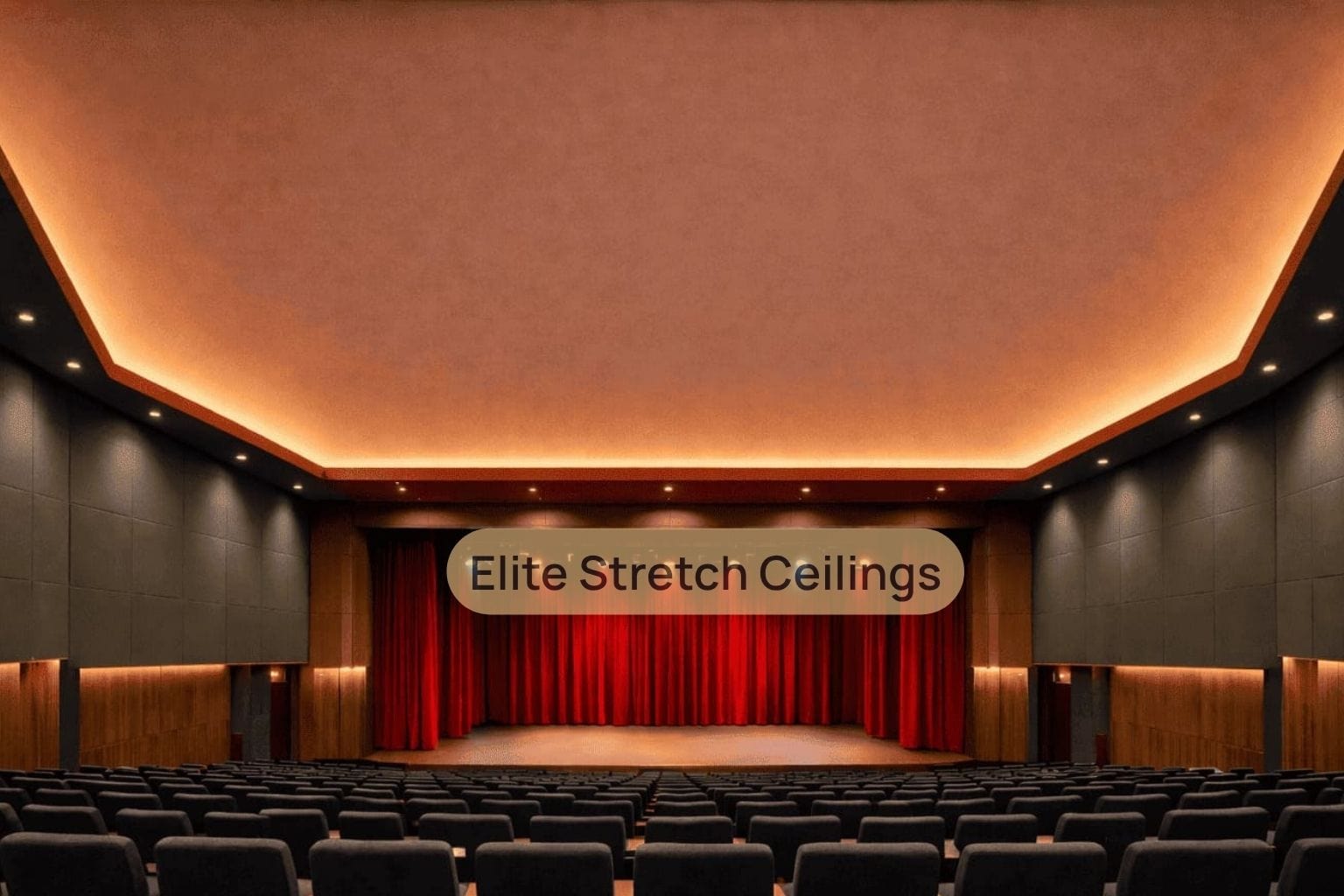 Commercial seamless stretch ceiling installation for a theatre.