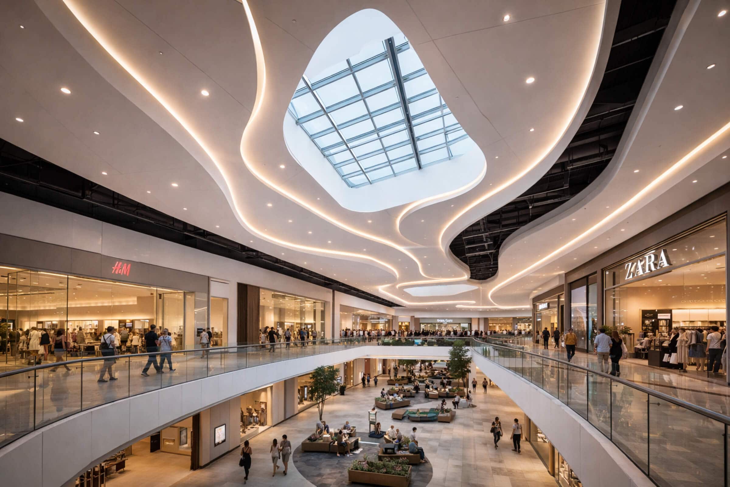 Commercial matte stretch ceiling installation for the supermarket