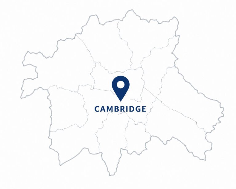 Stretch Ceilings Cambridge service area map