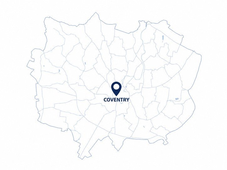 Stretch Ceilings Coventry service area map